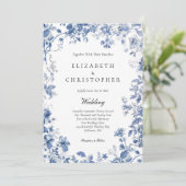 Invitation Dusty Blue Toile Floral Aquarelle Mariage élégant (Debout devant)