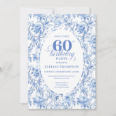 Invitation Dusty Blue Toile Roses 60th Birthday Digital  (Devant)