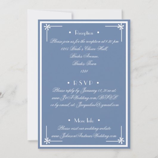 Invitation Dusty Blue tout en un RSVP E-mail Mariage de site  (Dos)