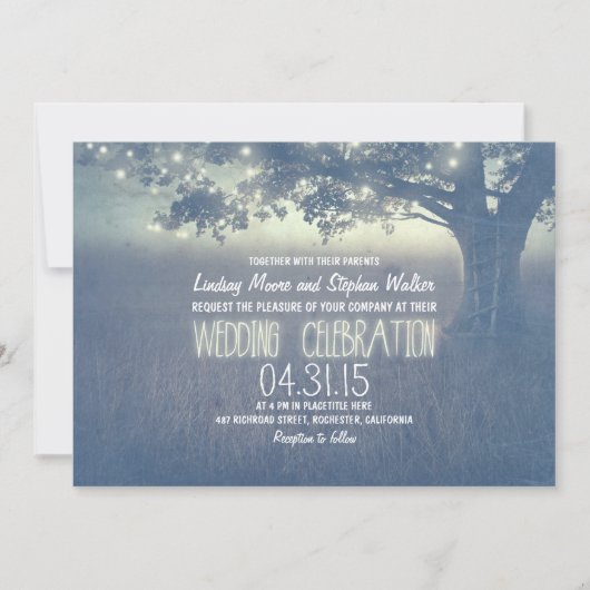 Invitation Dusty Blue Tree Rustic Mariage extérieur (Devant)