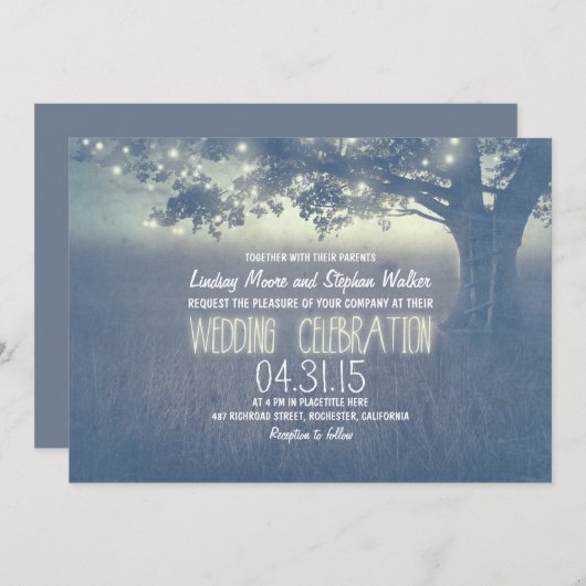 Invitation Dusty Blue Tree Rustic Mariage extérieur (Devant / Derrière)
