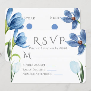 Invitation Dusty Blue Tulip Aquarelle Peony Mariage RSVP