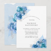 Invitation Dusty Blue Turquoise Silver Peony Bridesmaiers Déj (Devant / Derrière)