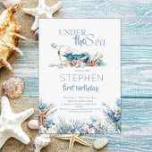 Invitation Dusty Blue Under the Sea Cute 1er Anniversaire