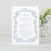 Invitation Dusty Blue Victorian Floral All in One Wedding (Debout devant)