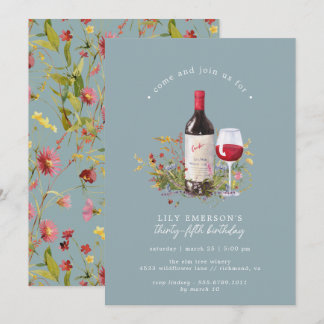 Invitation Dusty Blue | Vin rouge Tout âge Adulte Anniversair
