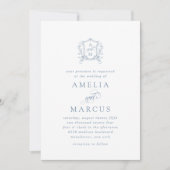 Invitation Dusty Blue Vintage Crest Mariage (Devant)