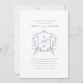 Invitation Dusty Blue Vintage Crest Mariage (Devant)