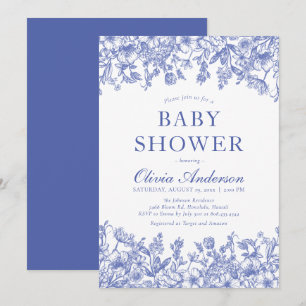 Invitation Dusty Blue Vintage Floral Chinoiserie Baby shower