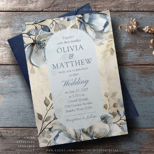 Invitation Dusty Blue Vintage Floral Élégant Mariage
