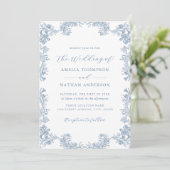Invitation Dusty Blue Vintage Floral Mariage (Debout devant)