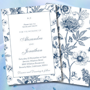 Invitation Dusty Blue Vintage Floral Mariage français
