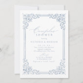 Invitation Dusty Blue Vintage Frame Élégant Couples Douche (Devant)