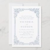 Invitation Dusty Blue Vintage Frame Mariage élégant (Devant)