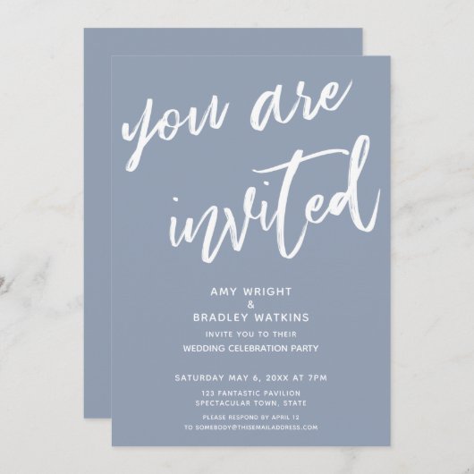 Invitation Dusty Blue Vous Êtes Invité Mariage Réception (Devant / Derrière)