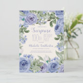 Invitation Dusty Blue Watercolor Floral 100e fête d'anniversa (Debout devant)