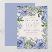 Invitation Dusty Blue Watercolor Floral 100e fête d'anniversa (Devant / Derrière)