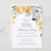 Invitation Dusty Blue Watercolor Floral 80e fête d'anniversai (Devant / Derrière)