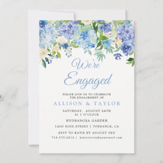 Invitation Dusty Blue Watercolor Hydrangea (Devant)