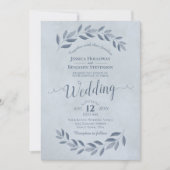 Invitation Dusty Blue Watercolor Laurel Mariage Feuille (Devant)