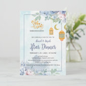 Invitation Dusty Blue Watercolor Mosque Floral Iftar (Debout devant)