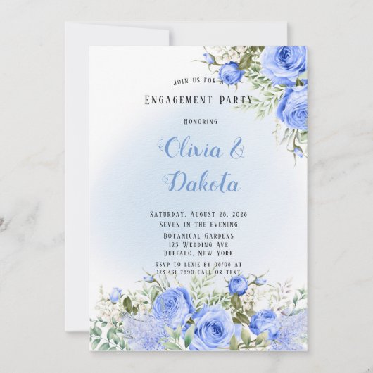 Invitation Dusty Blue Watercolor Peony Bloom (Devant)