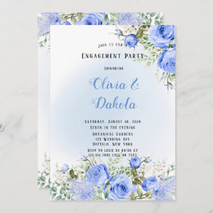 Invitation Dusty Blue Watercolor Peony Bloom