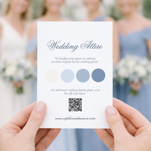 Invitation Dusty Blue Wedding Attire Card with QR Code