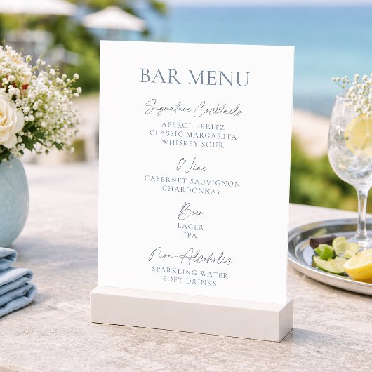 Invitation Dusty Blue Wedding Bar Menu
