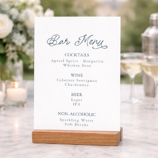 Invitation Dusty Blue Wedding Bar Menu Card