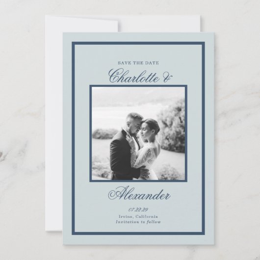 Invitation Dusty Blue Wedding Classic Script Save the Date (Devant)