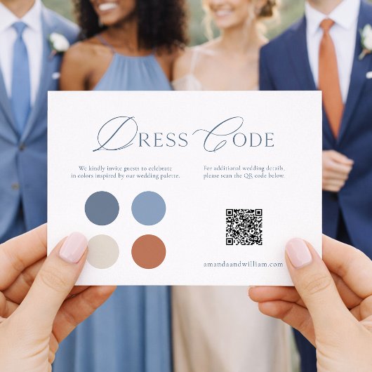 Invitation Dusty Blue Wedding Dress Code Card with QR Code