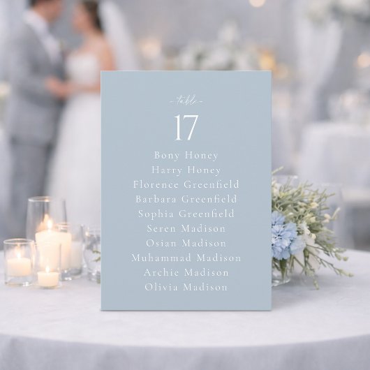Invitation Dusty Blue Wedding Table Number with Guest List