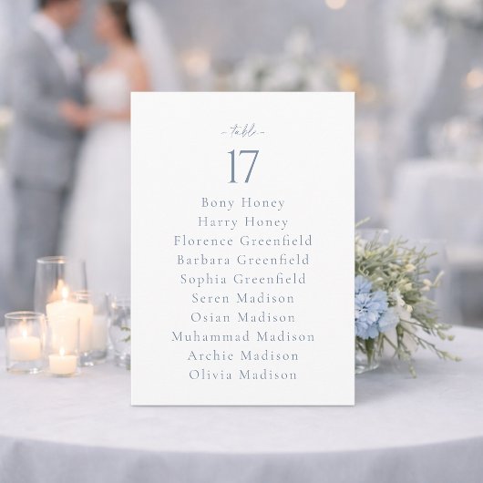 Invitation Dusty Blue Wedding Table Number with Guest List