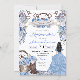 Invitation Dusty Blue Western Ranchero Quinceanera