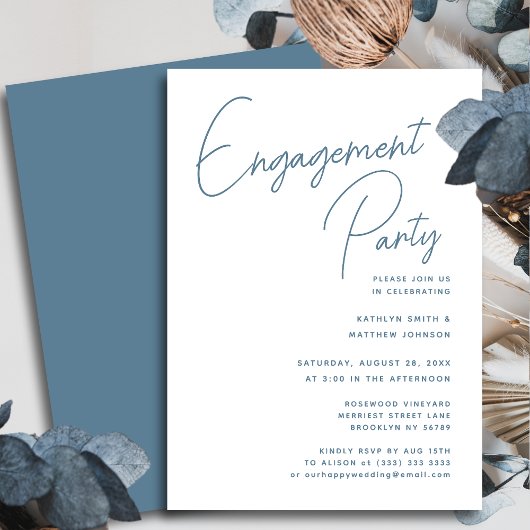 Invitation Dusty Blue Whimsical Script Chic Engagement Party