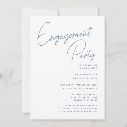 Invitation Dusty Blue Whimsical Script Chic Engagement Party (Devant)