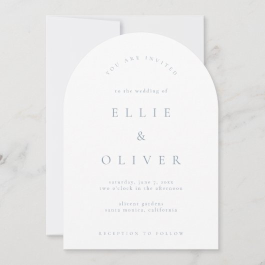 Invitation Dusty Blue & White Boho Arch Mariage moderne (Devant)