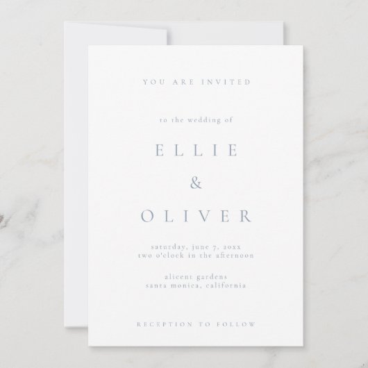 Invitation Dusty Blue & White Boho minimaliste Mariage modern (Devant)