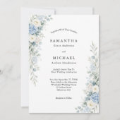 Invitation Dusty Blue White Cream Florals Wedding (Devant)