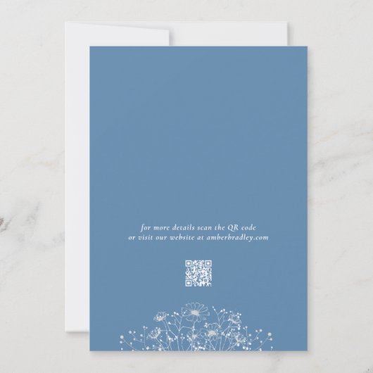 Invitation Dusty Blue White Fleur sauvage Photo QR Code Maria (Dos)
