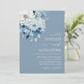 Invitation Dusty Blue White Floral Flower Garden Wedding (Debout devant)