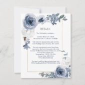 Invitation Dusty Blue White Floral Gold Détails du Mariage (Devant)