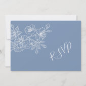 Invitation Dusty Blue White Floral Line Art RSVP (Dos)