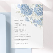 Invitation Dusty Blue White Floral Photo Elegant Wedding