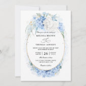 Invitation Dusty Blue White Flowers Budget QR Code Wedding (Devant)