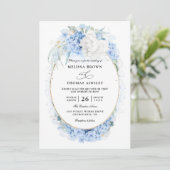 Invitation Dusty Blue White Flowers Budget QR Code Wedding (Debout devant)