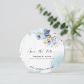 Invitation Dusty Blue White Gold Floral Mariage photo (Debout devant)