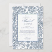 Invitation Dusty Blue & White Line Art Fleur sauvage Floral (Devant)