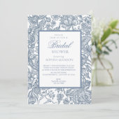 Invitation Dusty Blue & White Line Art Fleur sauvage Floral (Debout devant)